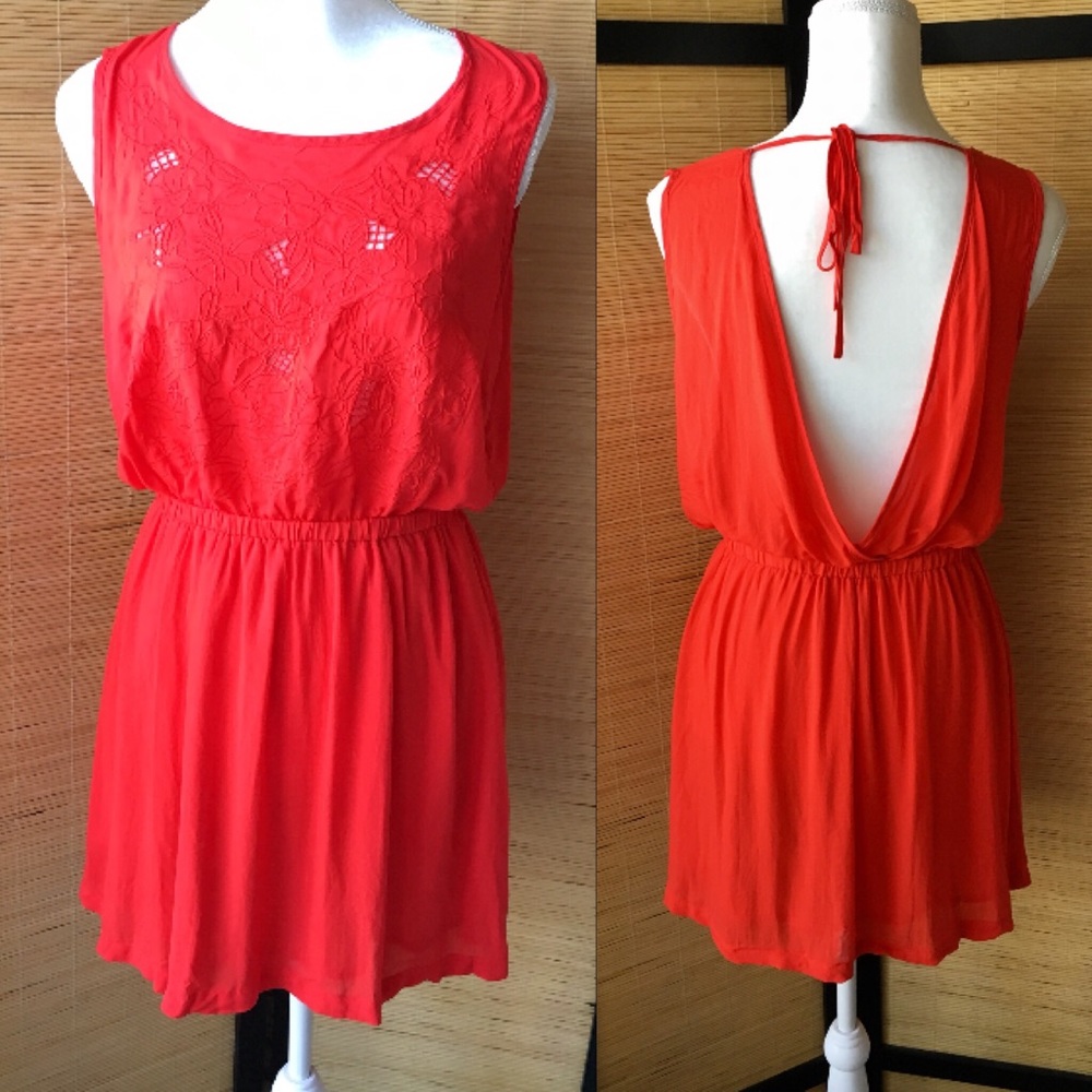 F21 Red Crochet Open Back Dress